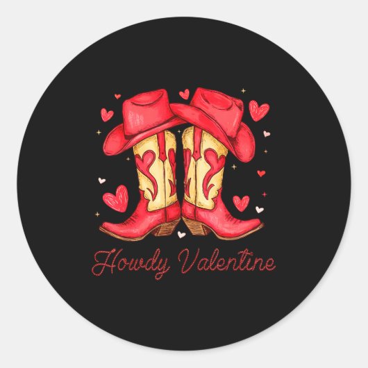 Retro Howdy Valentine Western Valentines Day Cowbo Ronde Sticker (Voorkant)