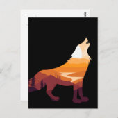 Retro Howling Wolf Landscape Wilderness Sunset Briefkaart (Voorkant / Achterkant)
