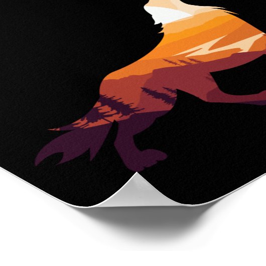 Retro Howling Wolf Landscape Wilderness Sunset Poster (Hoek)