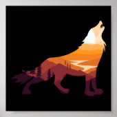 Retro Howling Wolf Landscape Wilderness Sunset Poster (Voorkant)