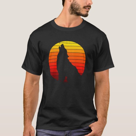 Retro Howling Wolf  Sunset T-shirt (Voorkant)