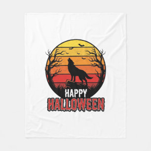 Retro Huilende Wolf Fijne Halloween Vectorontwerp Fleece Deken