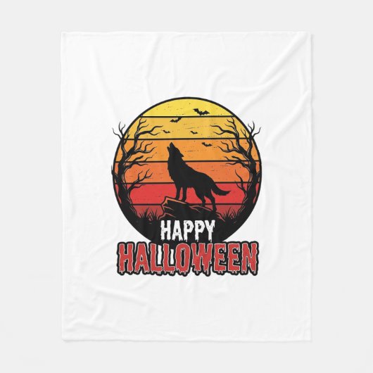 Retro Huilende Wolf Fijne Halloween Vectorontwerp Fleece Deken (Voorkant)