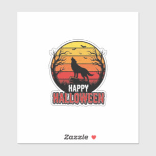 Retro Huilende Wolf Fijne Halloween Vectorontwerp Sticker