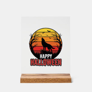 Retro Huilende Wolf Gelukkig Halloween Vectorontwe Acryl Bord