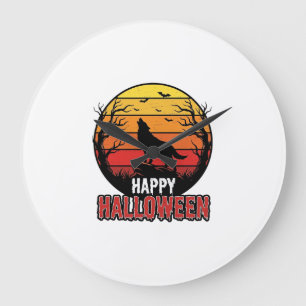 Retro Huilende Wolf Gelukkig Halloween Vectorontwe Grote Klok