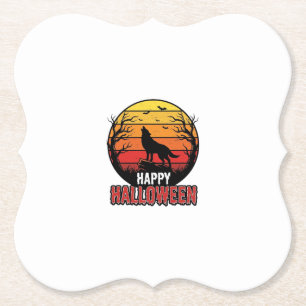 Retro Huilende Wolf Gelukkig Halloween Vectorontwe Kartonnen Onderzetters