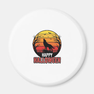 Retro Huilende Wolf Gelukkig Halloween Vectorontwe Magneet
