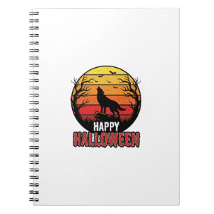 Retro Huilende Wolf Gelukkig Halloween Vectorontwe Notitieboek