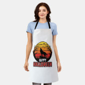 Retro Huilende Wolf Gelukkig Halloween Vectorontwe Schort (Gedragen)