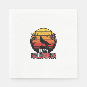 Retro Huilende Wolf Gelukkig Halloween Vectorontwe Servet