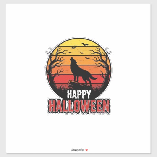 Retro Huilende Wolf Gelukkig Halloween Vectorontwe Sticker (Vel)