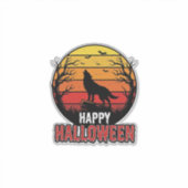 Retro Huilende Wolf Gelukkig Halloween Vectorontwe Sticker (Voorkant)