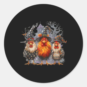 Retro Huis Kippen Heks Halloween Spooky Herfst Ronde Sticker