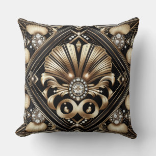 Retro Huisaccenten   Zwart en Goud Art Deco Kussen
