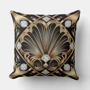 Retro Huisaccenten   Zwart en Goud Art Deco Kussen