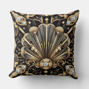 Retro Huisaccenten   Zwart en Goud Art Deco Kussen