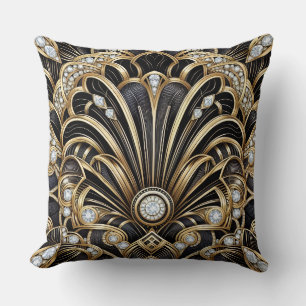 Retro Huisaccenten   Zwart en Gouden Art Deco Kussen