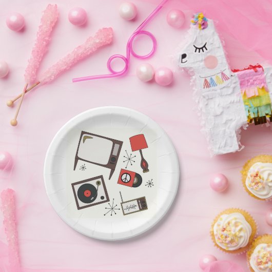 Retro, huishoudelijke artikelen papieren bordje (Feest)