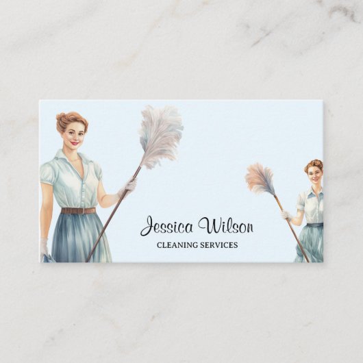 Retro Huishoudelijke schoonmaakdiensten Visitekaartje (Voorkant)