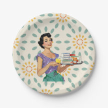 Retro huisvrouw 1950 papieren borden