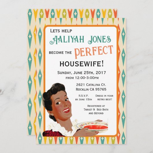 Retro huisvrouw bruids douche uitnodiging (Voorkant / Achterkant)