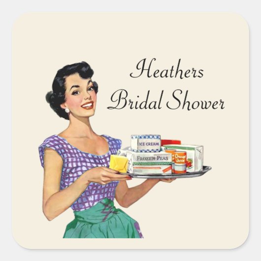 Retro Huisvrouw Bruidsfeestje Vierkante Sticker (Voorkant)