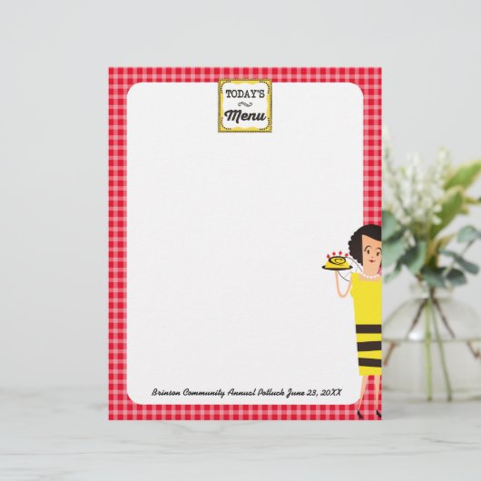 Retro Huisvrouw chef bee homestyle menu letterhoof (Staand voorkant)