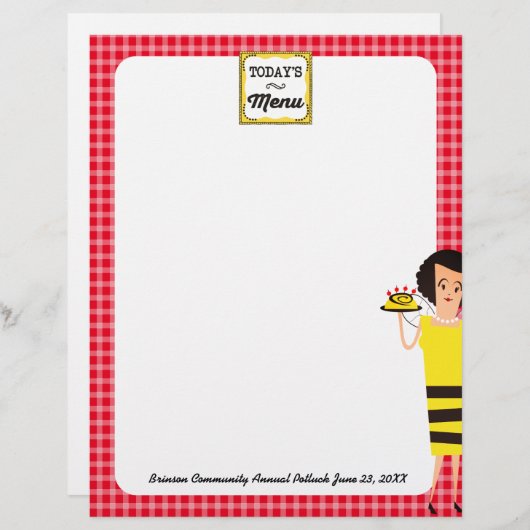 Retro Huisvrouw chef bee homestyle menu letterhoof (Voorkant / Achterkant)