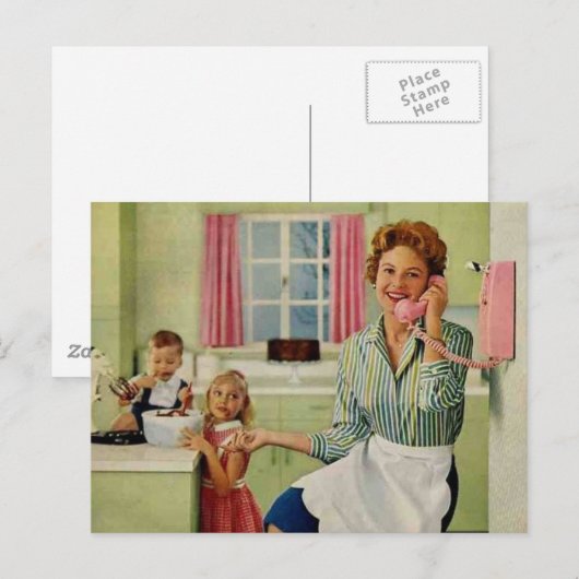 Retro Huisvrouw en gezin Briefkaart (Voorkant / Achterkant)