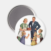 Retro Huisvrouw en gezin Magneet (Voorkant / Achterkant)