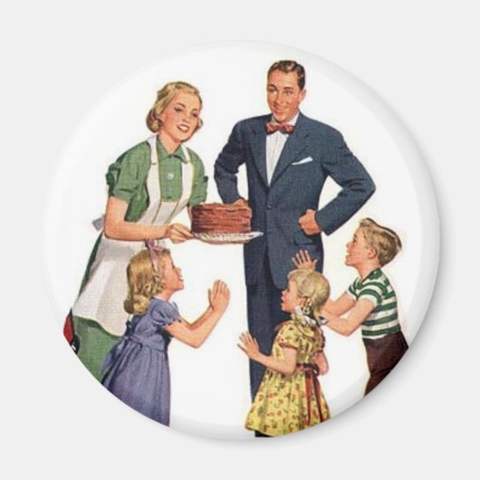 Retro Huisvrouw en gezin Magneet (Voorkant)