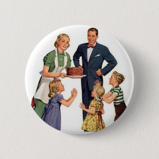 Retro Huisvrouw en gezin Ronde Button 5,7 Cm (Voorkant)