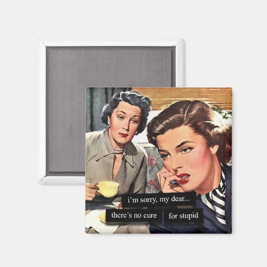 Retro huisvrouw "Er is geen remedie voor Stompzinn Magneet (Voorkant / Achterkant)