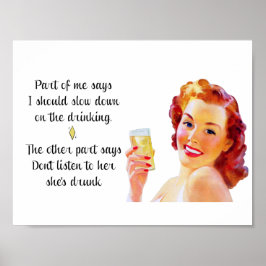 Retro Huisvrouw Funny Quote Drinken Poster