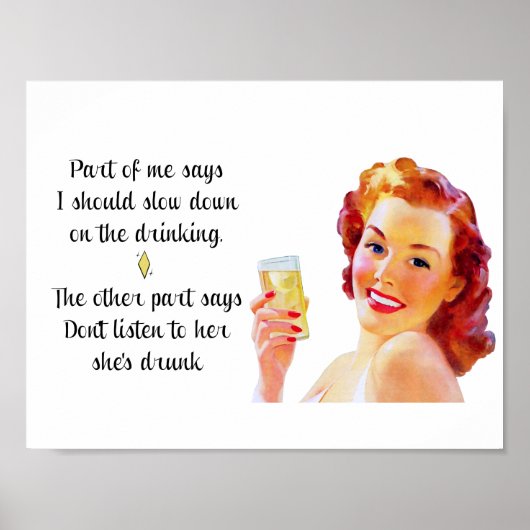 Retro Huisvrouw Funny Quote Drinken Poster (Voorkant)