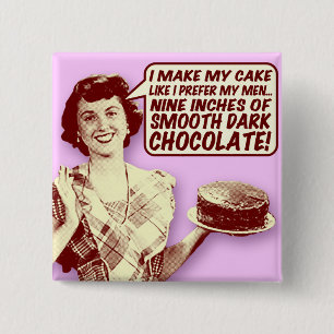 Retro Huisvrouw Knop - Negen Centimeter Chocolade Vierkante Button 5,1 Cm