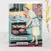 Retro huisvrouw koken diner kaart (Gele Bloem)