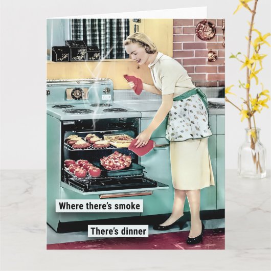 Retro huisvrouw koken diner kaart (Gele Bloem)