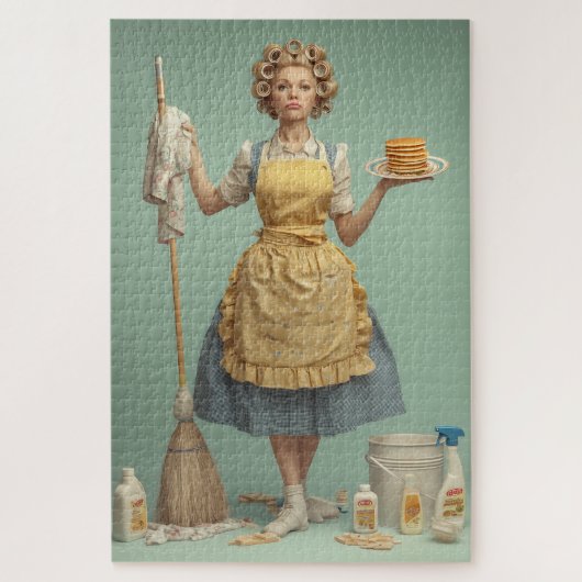 Retro Huisvrouw Met Pannenkoeken Legpuzzel (Verticaal)