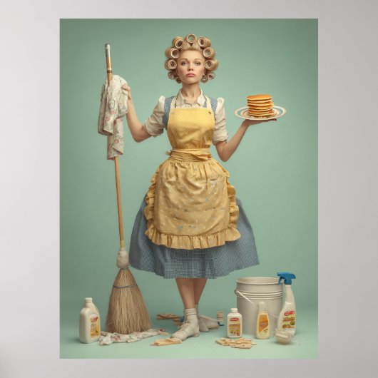 Retro Huisvrouw Met Pannenkoeken Poster (Voorkant)