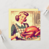 Retro Huisvrouw met Thanksgiving Turkije Vintage Kaart (Voorkant / Achterkant in situ)