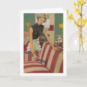 Retro huisvrouw - nooit eindigend stofzuigen, kaart (Gele Bloem)