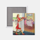 Retro Huisvrouw op Thanksgiving Magneet (Voorkant / Achterkant)