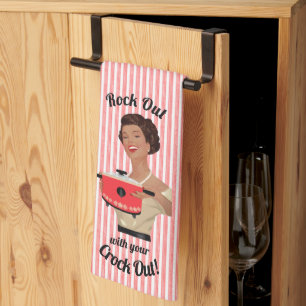 Retro Huisvrouw Rock Out met je Crock Out Keuken Theedoek