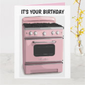 RETRO HUISVROUW ROZE OVEN VERJAARDAG GROTE KAART (Gele Bloem)