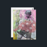 Retro Hula Dance Mixed Media Collage Briefkaart<br><div class="desc">A mixed media collage made and photographed by Angelandspot in the year 2026 with vintage images from a magazine from the 1940-50s era of a girl using a hula hoop and random vintage papers in the background with a piece of a scarf over the top.</div>