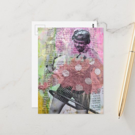 Retro Hula Dance Mixed Media Collage Briefkaart (Voorkant / Achterkant in situ)