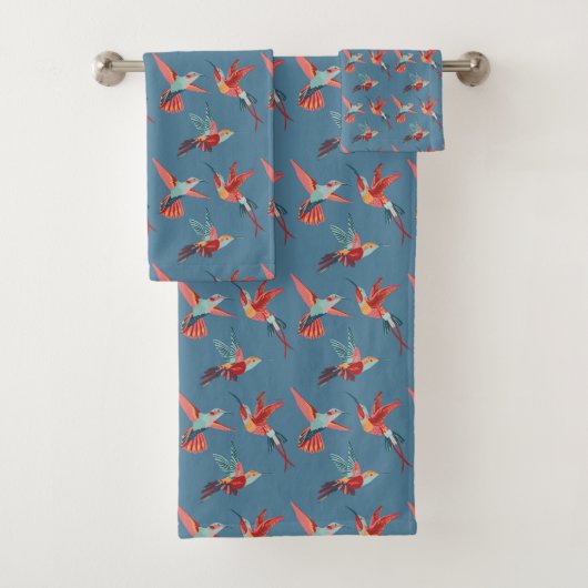 Retro Hummingbird Patroon Bad Handdoek (Insitu)