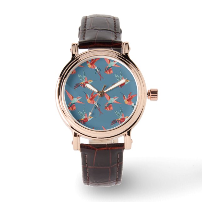 Retro Hummingbird Patroon Horloge (Voorkant)